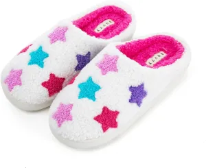 Memory Foam Slippers for Women - House Slip-on with Colorful Hearts & Stars Pattern Cute Cozy Bedroom shoes