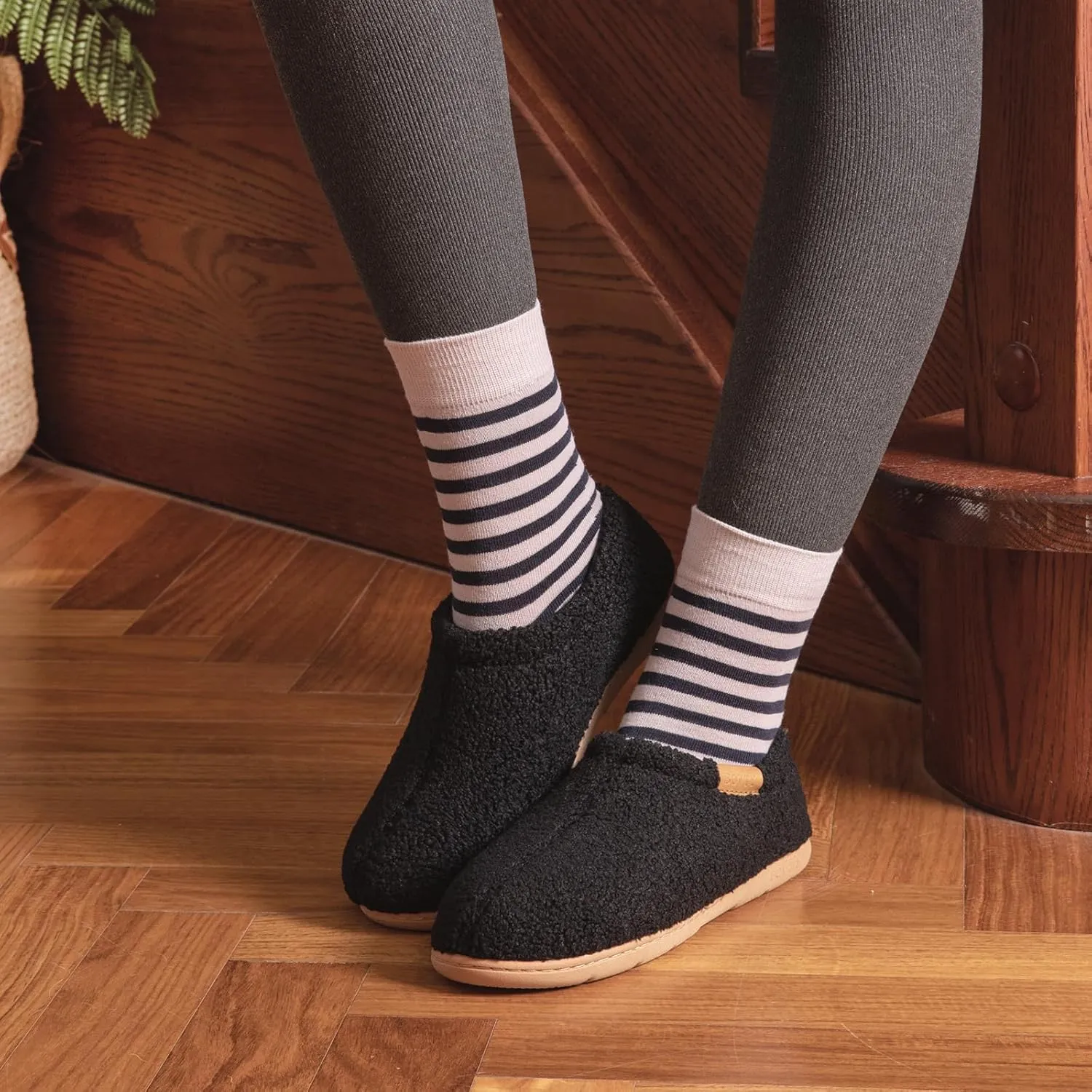 Memory Foam Slippers for Women - Indoor Cozy House Slip-on with Warm Curly Full