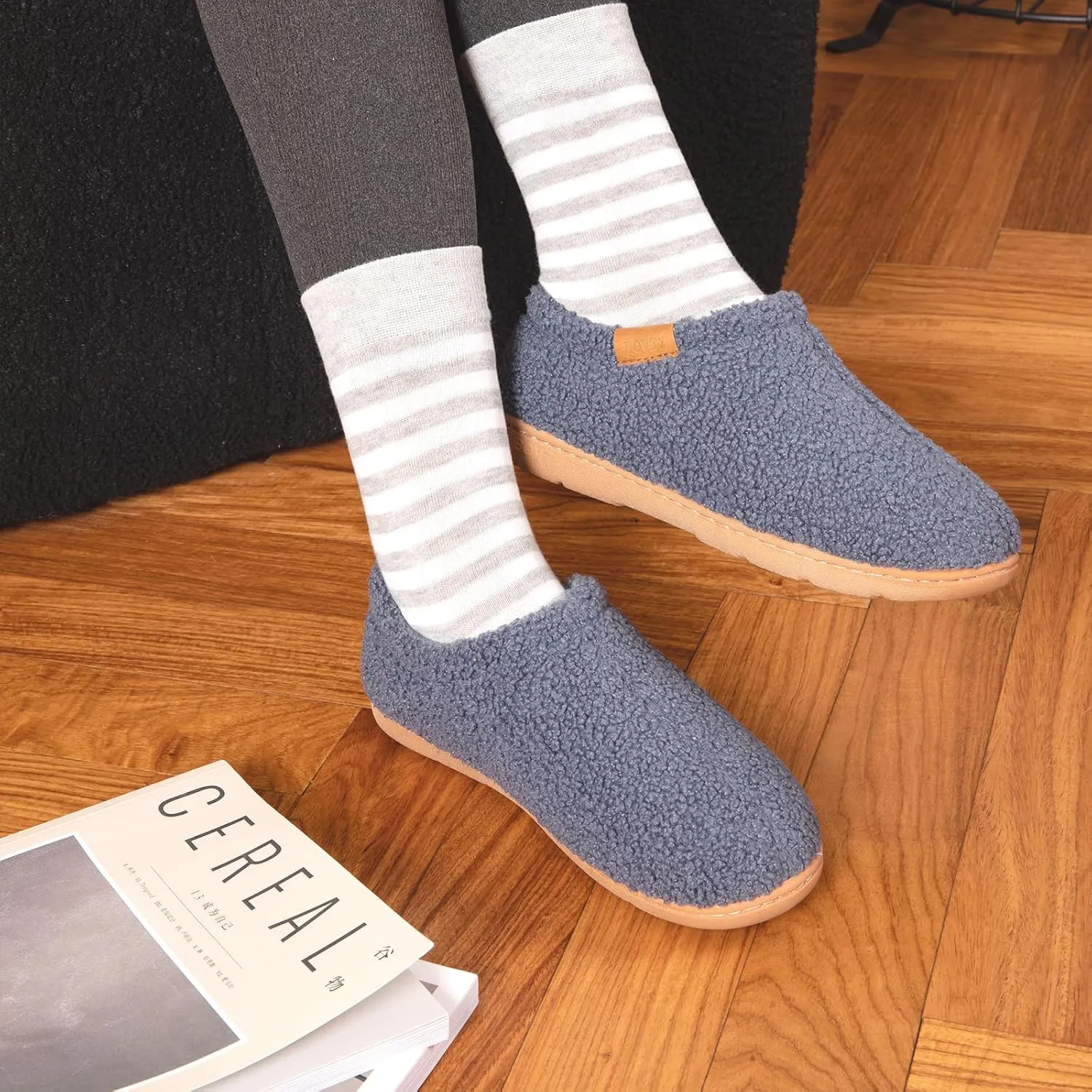 Memory Foam Slippers for Women - Indoor Cozy House Slip-on with Warm Curly Full