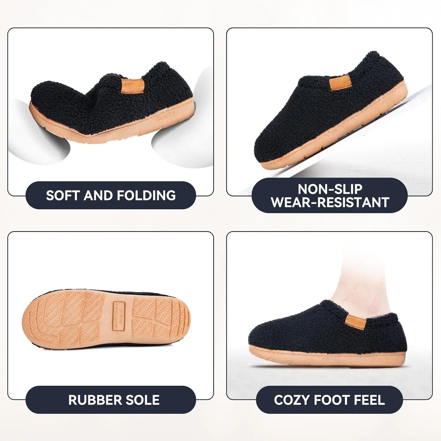 Memory Foam Slippers for Women - Indoor Cozy House Slip-on with Warm Curly Full