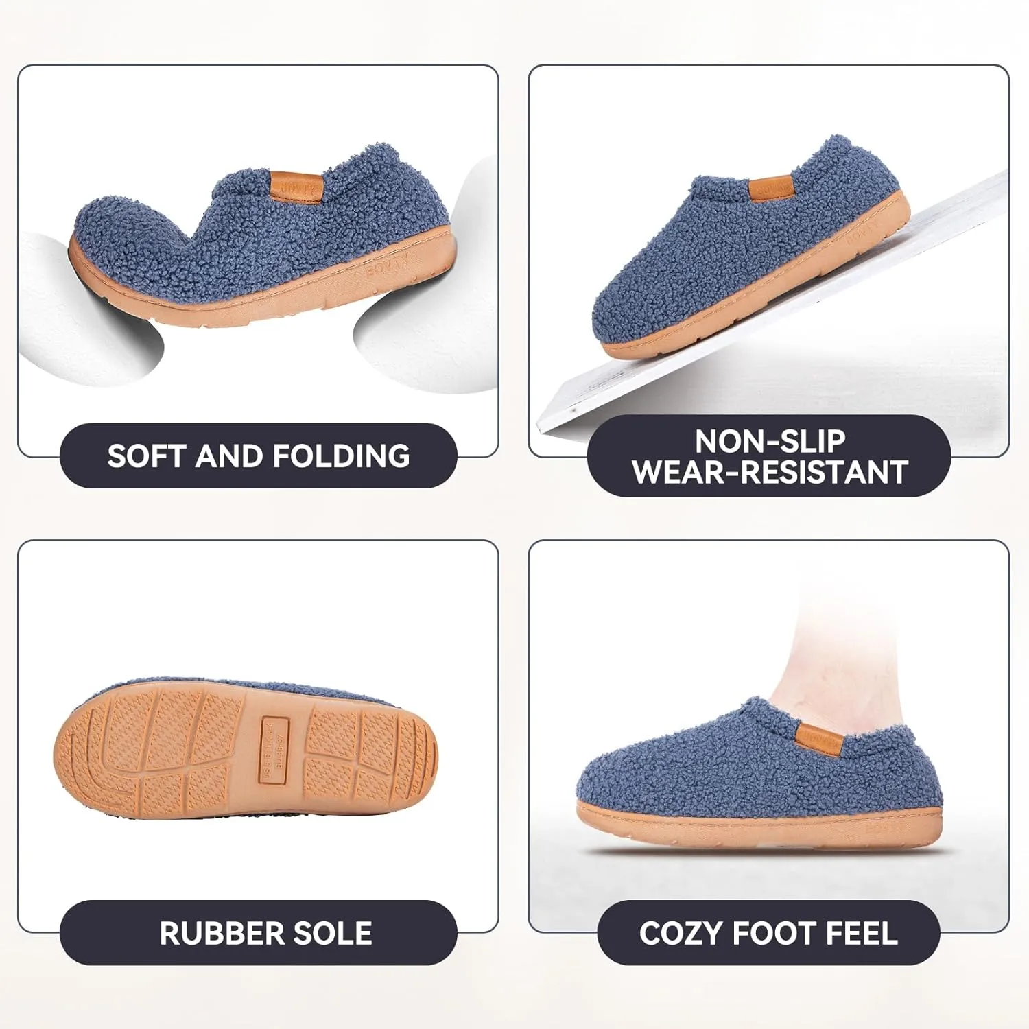 Memory Foam Slippers for Women - Indoor Cozy House Slip-on with Warm Curly Full