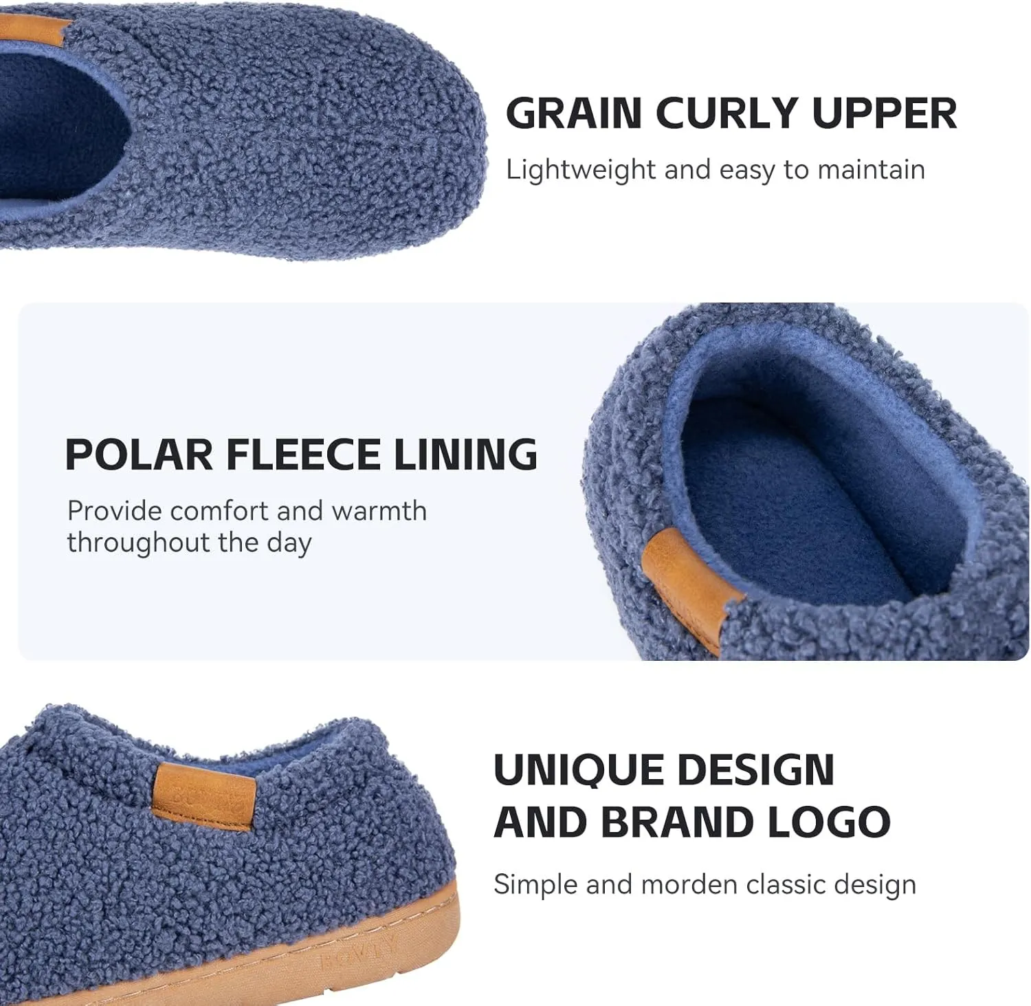 Memory Foam Slippers for Women - Indoor Cozy House Slip-on with Warm Curly Full