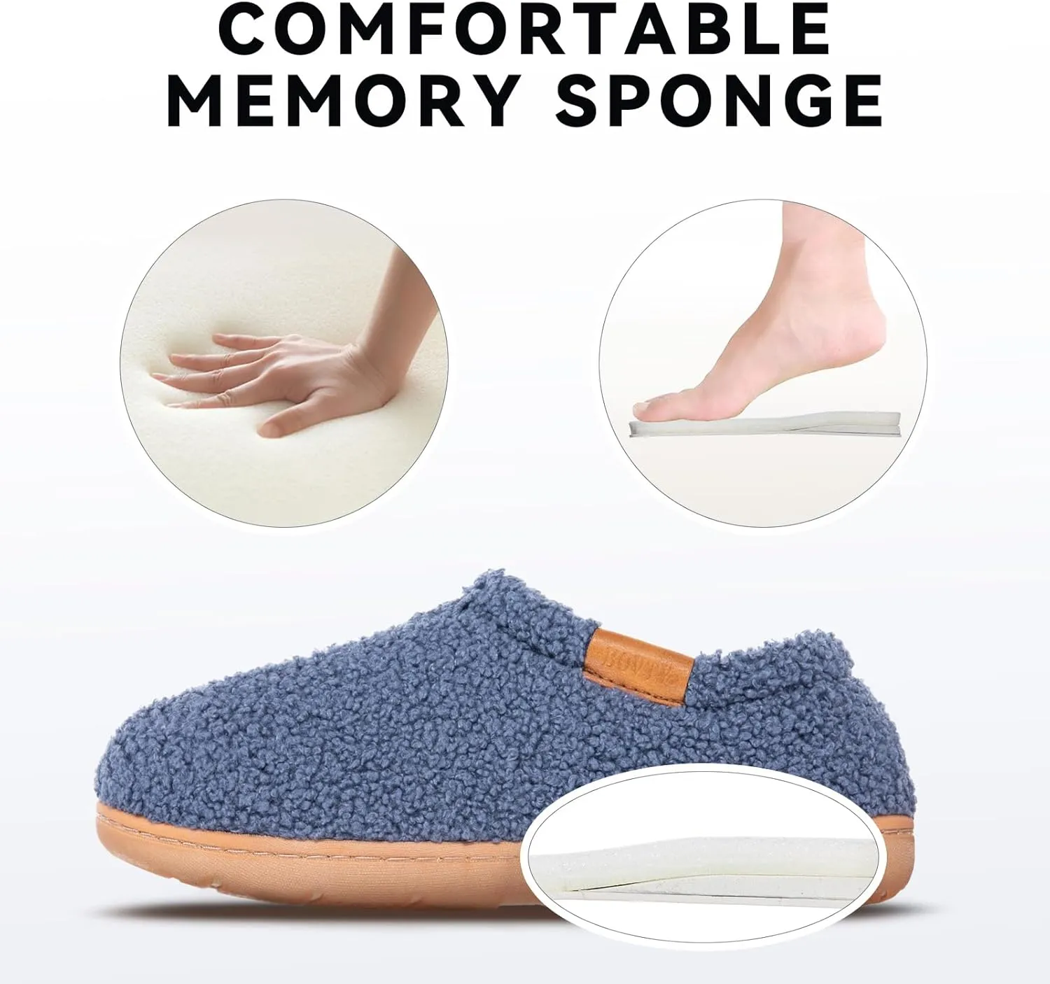 Memory Foam Slippers for Women - Indoor Cozy House Slip-on with Warm Curly Full