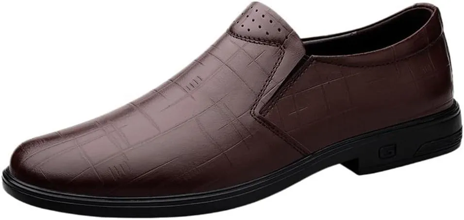 Men Leather Oxford Dress Shoes Slip On Business Casual Waterproof Soft Sole Round Toe Spring Autumn Comfortable