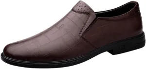 Men Leather Oxford Dress Shoes Slip On Business Casual Waterproof Soft Sole Round Toe Spring Autumn Comfortable