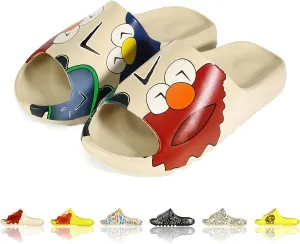 Men Women Cloud Cushion Slides EVA Pillow Slippers Cute Cartoon Print Non-Slip Shower Sandals Open Toe for Bathroom House Spa Gym Home Soft Comfy Shoes