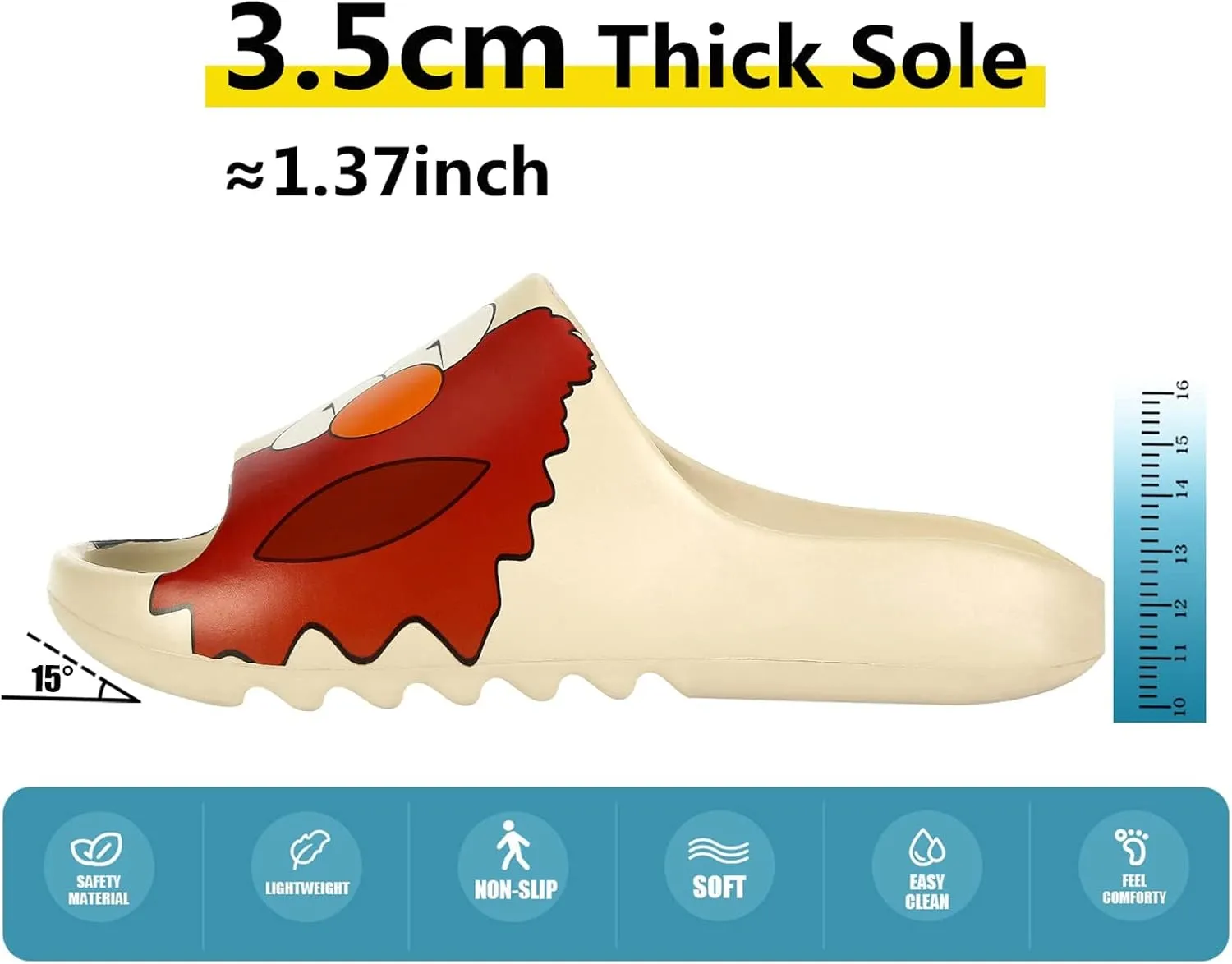 Men Women Cloud Cushion Slides EVA Pillow Slippers Cute Cartoon Print Non-Slip Shower Sandals Open Toe for Bathroom House Spa Gym Home Soft Comfy Shoes