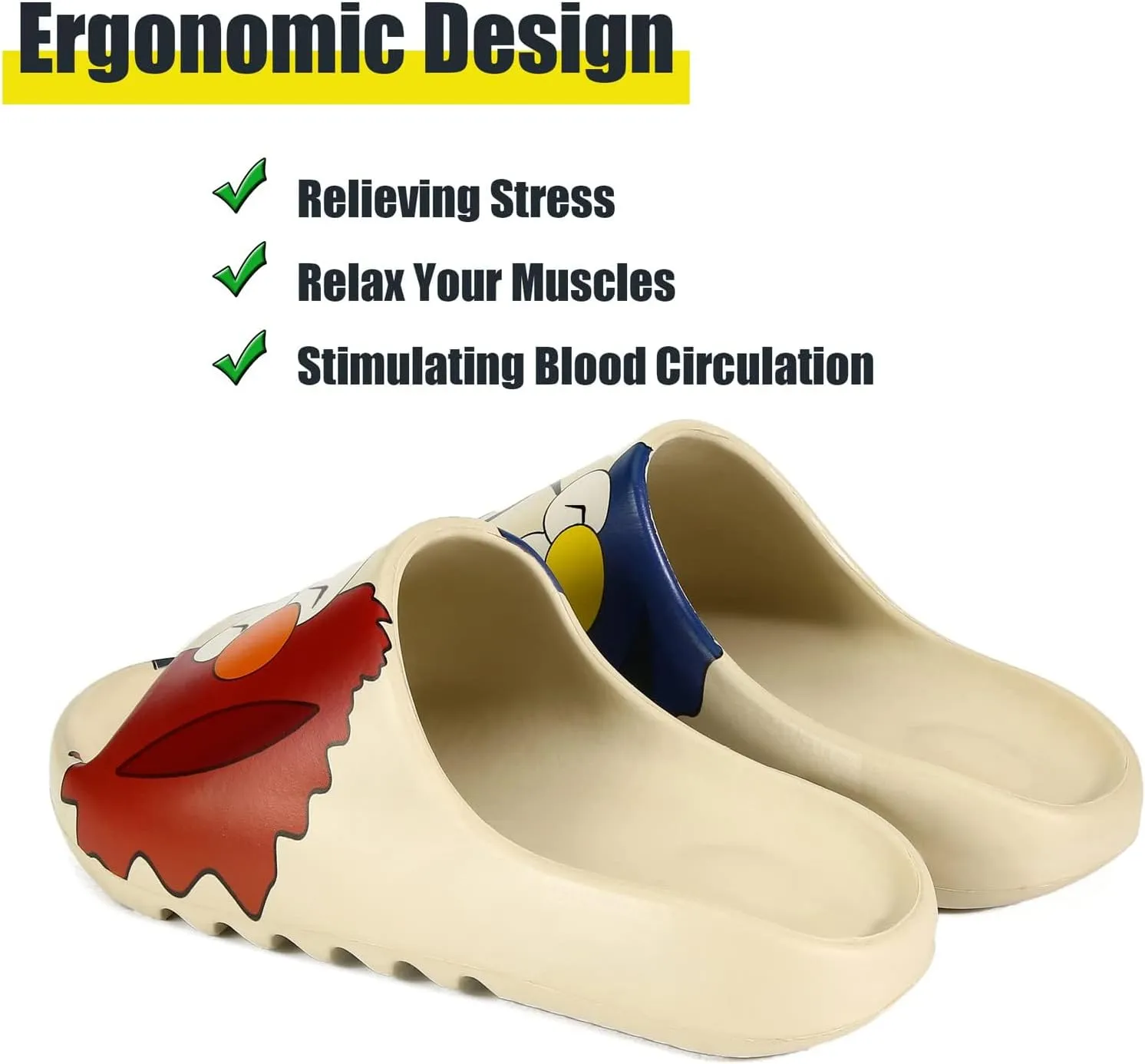 Men Women Cloud Cushion Slides EVA Pillow Slippers Cute Cartoon Print Non-Slip Shower Sandals Open Toe for Bathroom House Spa Gym Home Soft Comfy Shoes