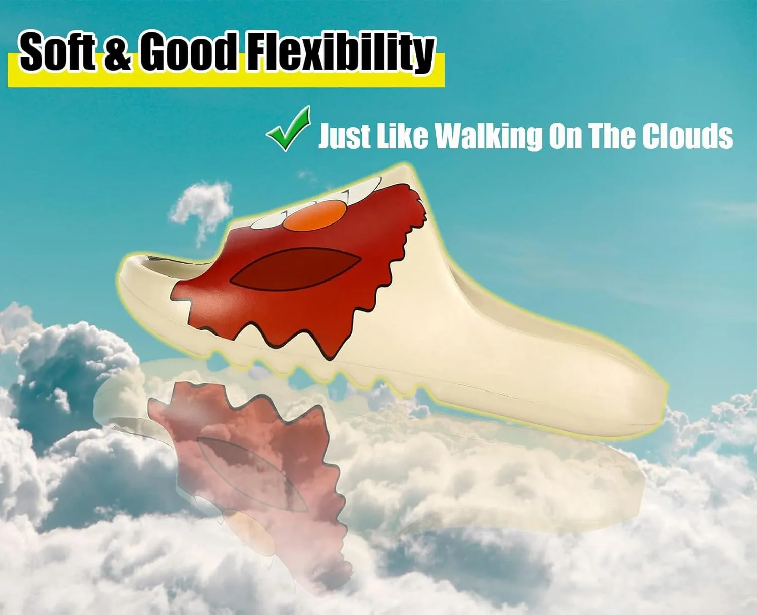 Men Women Cloud Cushion Slides EVA Pillow Slippers Cute Cartoon Print Non-Slip Shower Sandals Open Toe for Bathroom House Spa Gym Home Soft Comfy Shoes