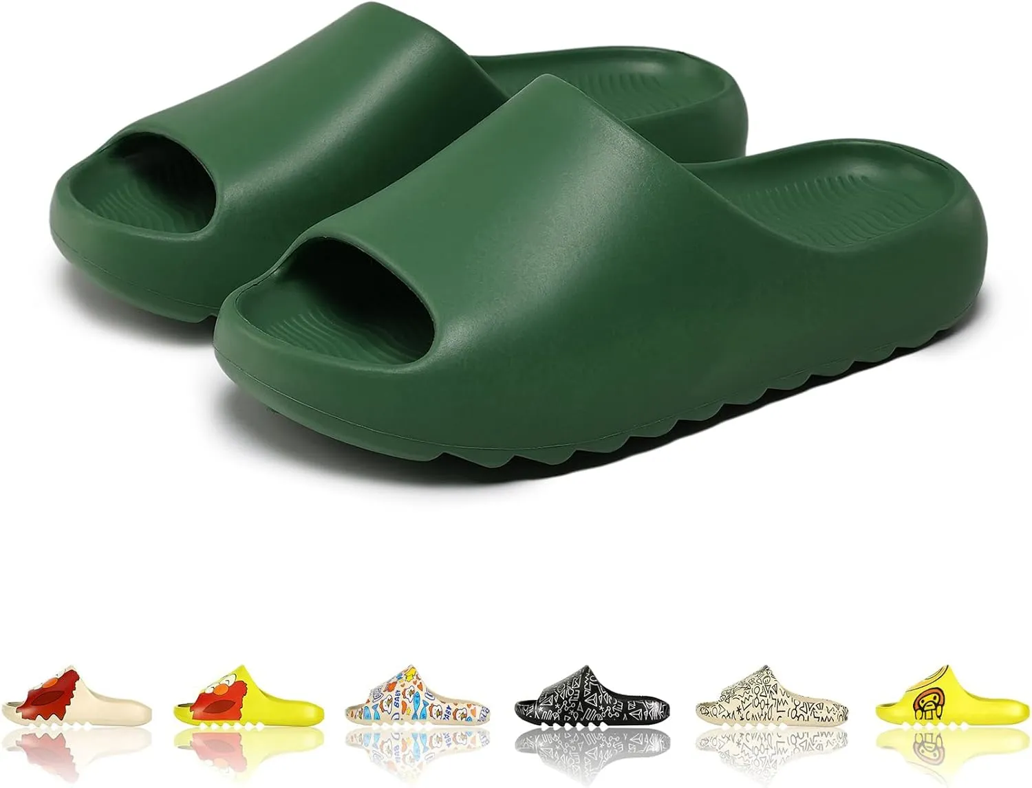 Men Women Cloud Cushion Slides EVA Pillow Slippers Cute Cartoon Print Non-Slip Shower Sandals Open Toe for Bathroom House Spa Gym Home Soft Comfy Shoes