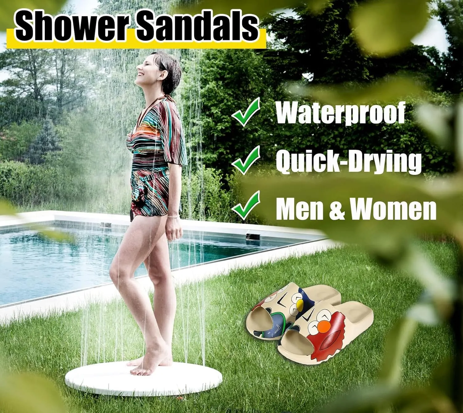 Men Women Cloud Cushion Slides EVA Pillow Slippers Cute Cartoon Print Non-Slip Shower Sandals Open Toe for Bathroom House Spa Gym Home Soft Comfy Shoes
