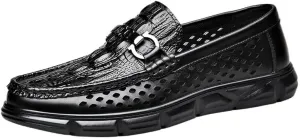 Men's Black Leather Platform Chunky Slip-On Penny Loafers Driving Moccasins for Men Breathable