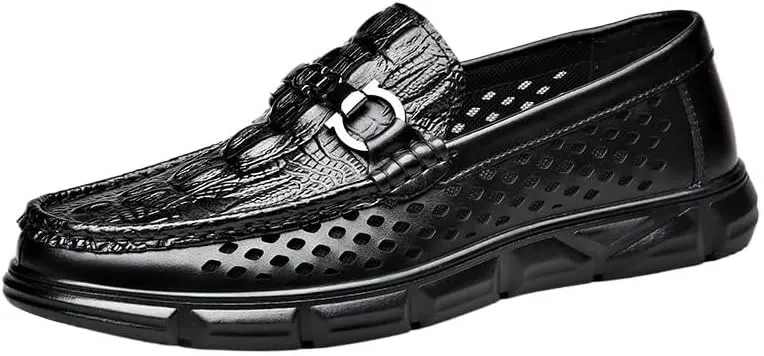 Men's Black Leather Platform Chunky Slip-On Penny Loafers Driving Moccasins for Men Breathable