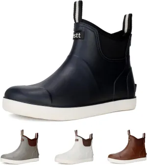 Men’s Deck Boots, Waterproof Men High Traction Fishing Boots, Lightweight Garden Rain Boots, Rubber Boots for Work Ankle, Durable Water Shoes for Boat