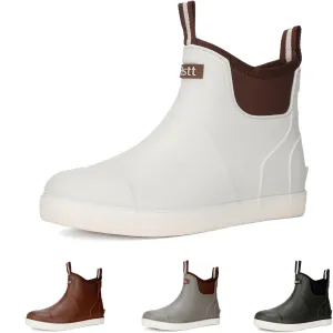 Men’s Deck Boots, Waterproof Men High Traction Fishing Boots, Lightweight Garden Rain Boots, Rubber Boots for Work Ankle, Durable Water Shoes for Boat