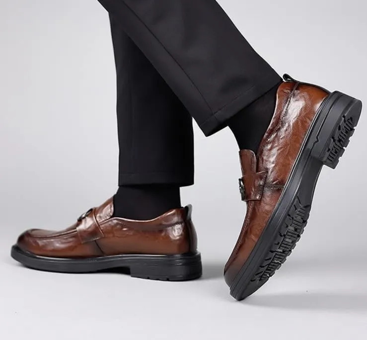 Men's Dress Shoes Mens Breathable Leather Wingtip Brogue Oxfords Classic Slip On Pointed Toe Derbys