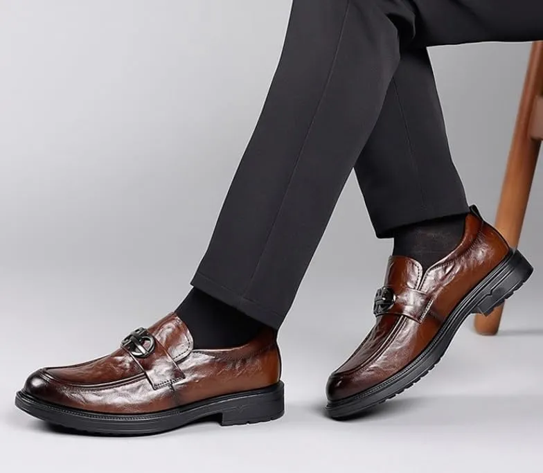 Men's Dress Shoes Mens Breathable Leather Wingtip Brogue Oxfords Classic Slip On Pointed Toe Derbys