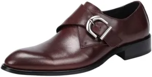 Men's Dress Shoes Spanish Leather Casual Monk Slip On Breathable Non Slip Block Heel Oxford