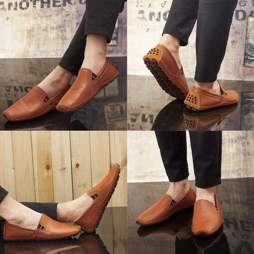 Men's Driving Shoes Leather Fashion Slipper Casual Slip on Loafers Shoes in Summer