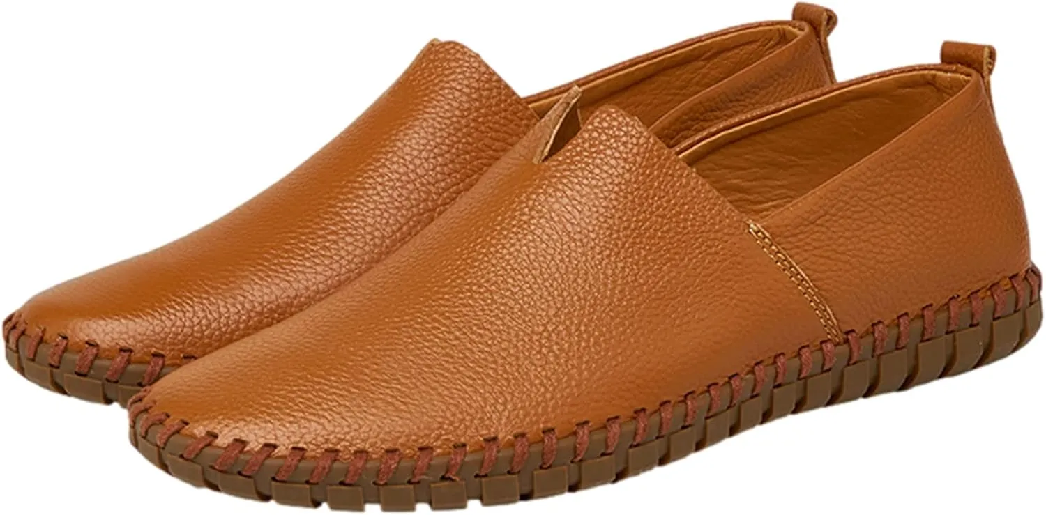 Men's Genuine Leather Loafer Flats Slip-On Soft Handmade Sole Summer Hollowed Casual Driving Shoes