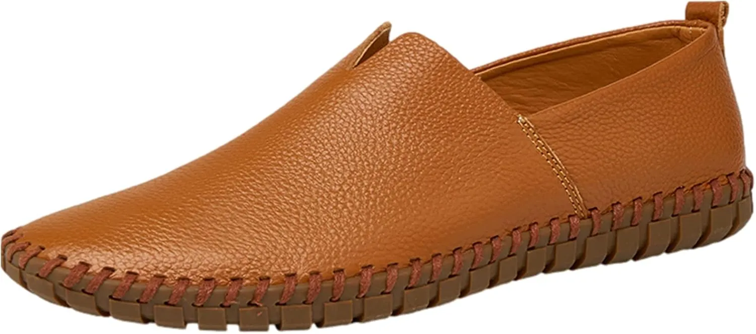 Men's Genuine Leather Loafer Flats Slip-On Soft Handmade Sole Summer Hollowed Casual Driving Shoes