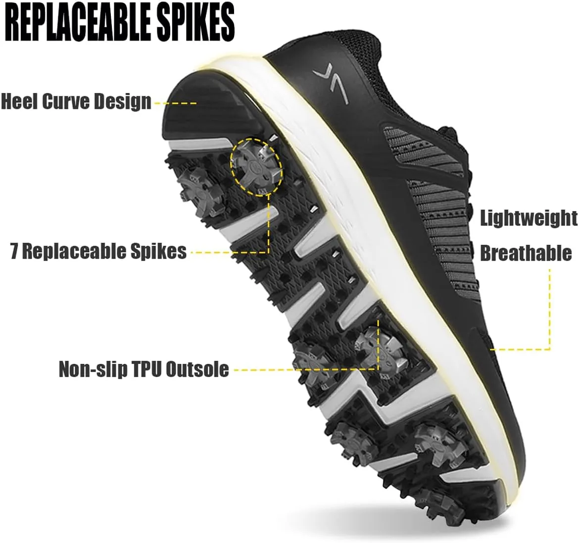 Mens Golf Shoes Spiked Breathable Mesh Arch Support Size 7.5-12