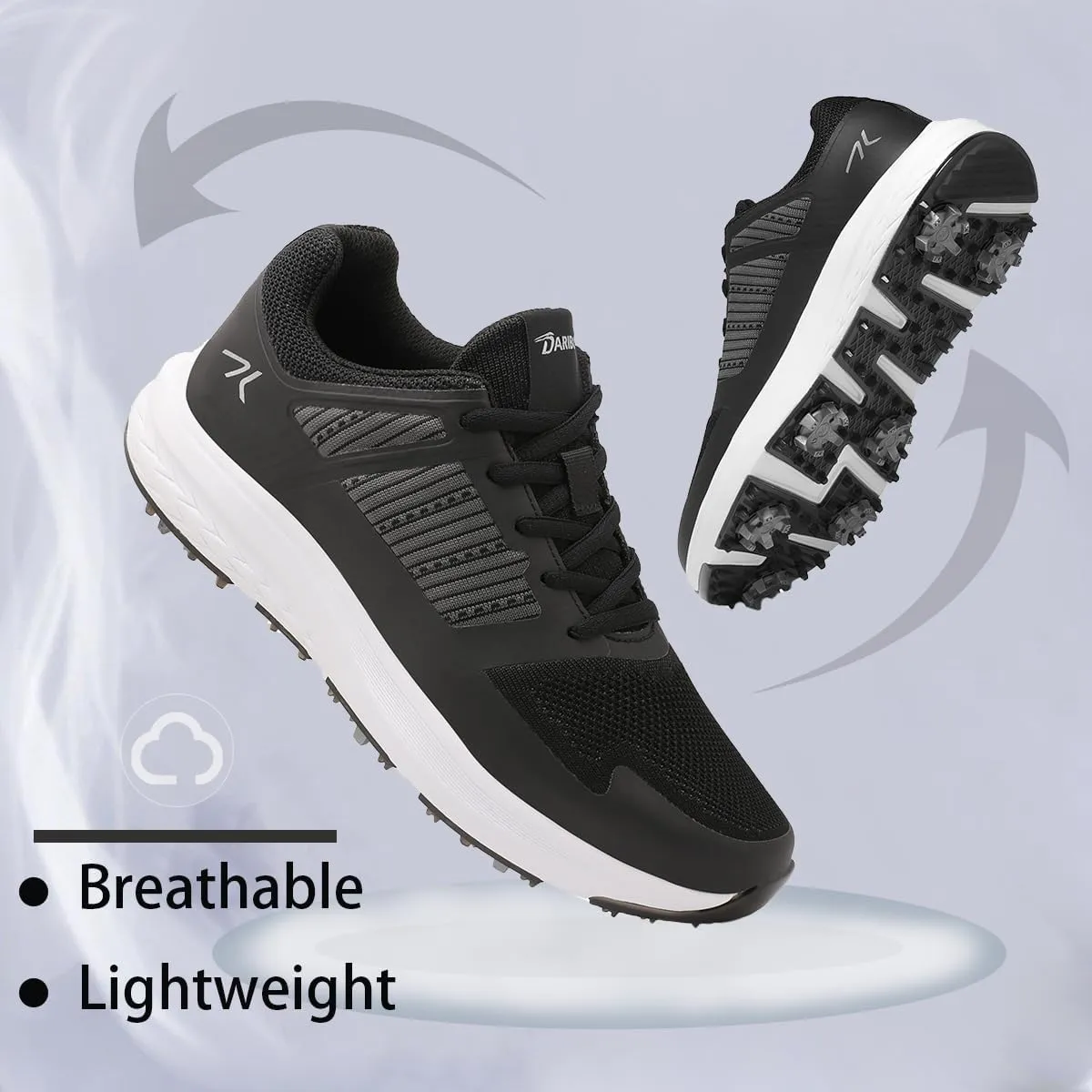 Mens Golf Shoes Spiked Breathable Mesh Arch Support Size 7.5-12