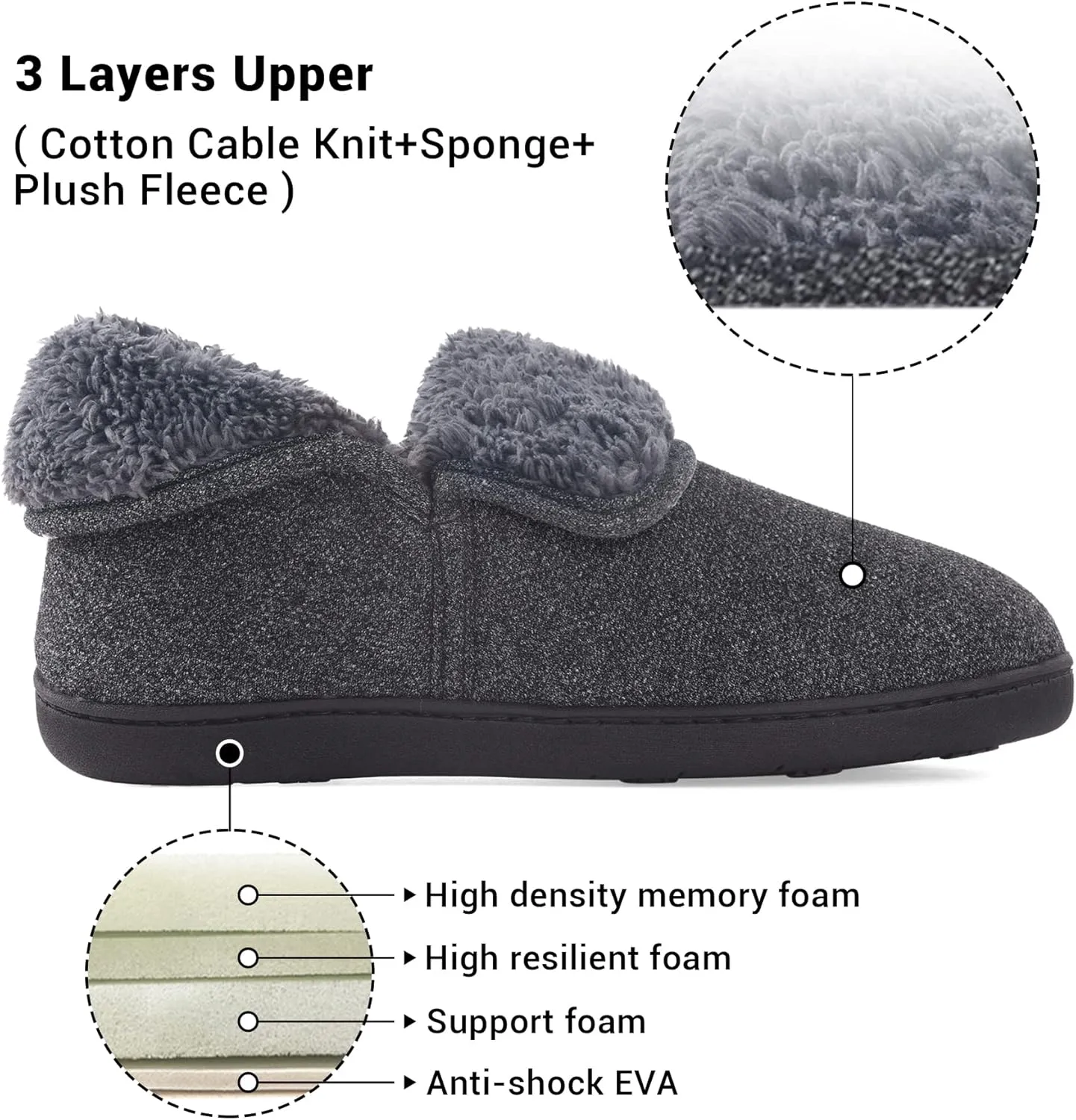 Mens Knit Bootie Slippers Comfy Casual Memory Foam Boot Slipper Indoor Outdoor House Shoes