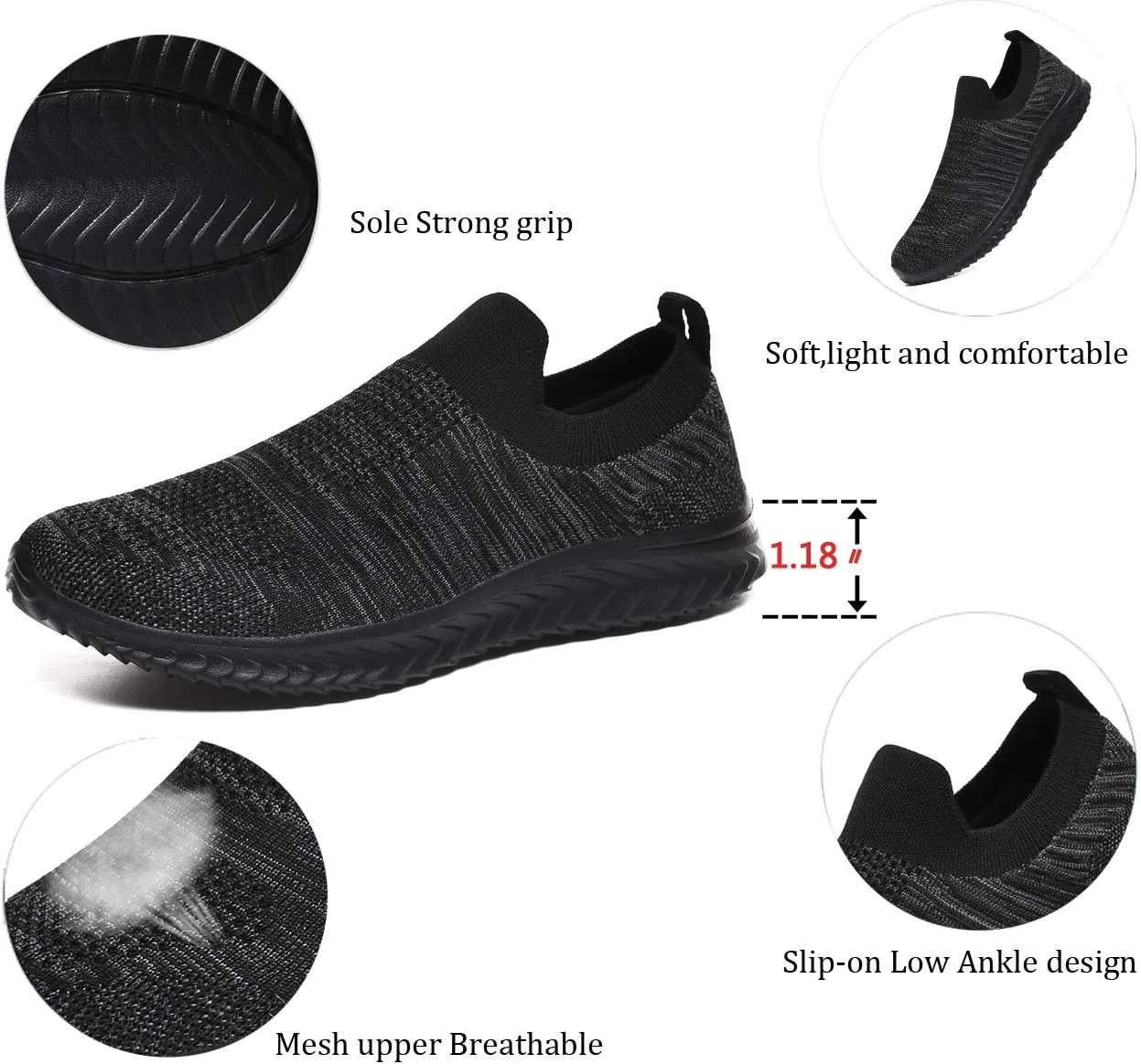 Mens Laceless Slip - on Mesh Knit Sneakers for Casual Athletic Walking & Running - Lightweight, Comfortable, Breathable