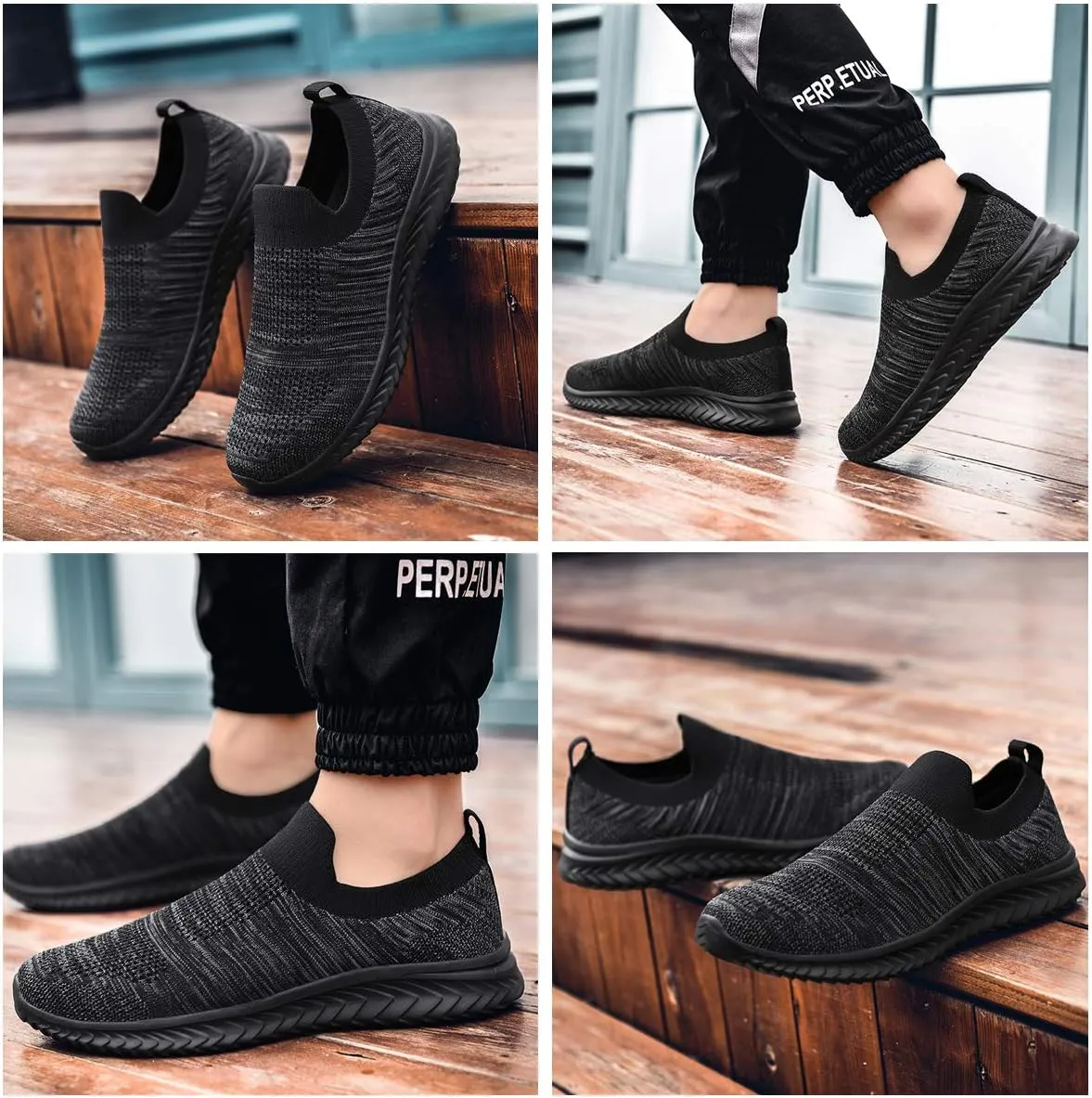 Mens Laceless Slip - on Mesh Knit Sneakers for Casual Athletic Walking & Running - Lightweight, Comfortable, Breathable