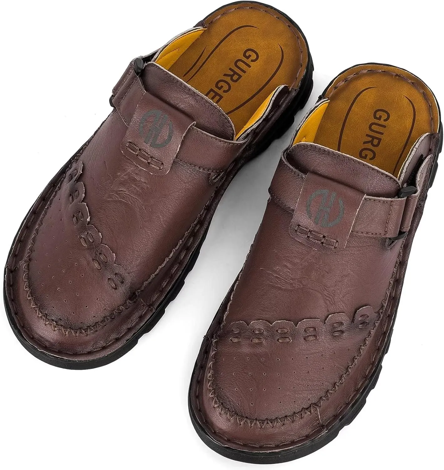 Mens Leather Clogs Mules Summer Slip-on Casual Sandals Soft Leather Thick Sole