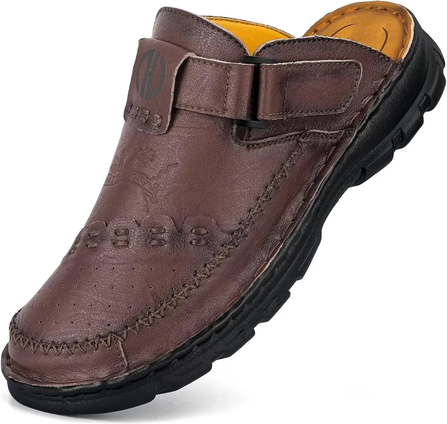 Mens Leather Clogs Mules Summer Slip-on Casual Sandals Soft Leather Thick Sole