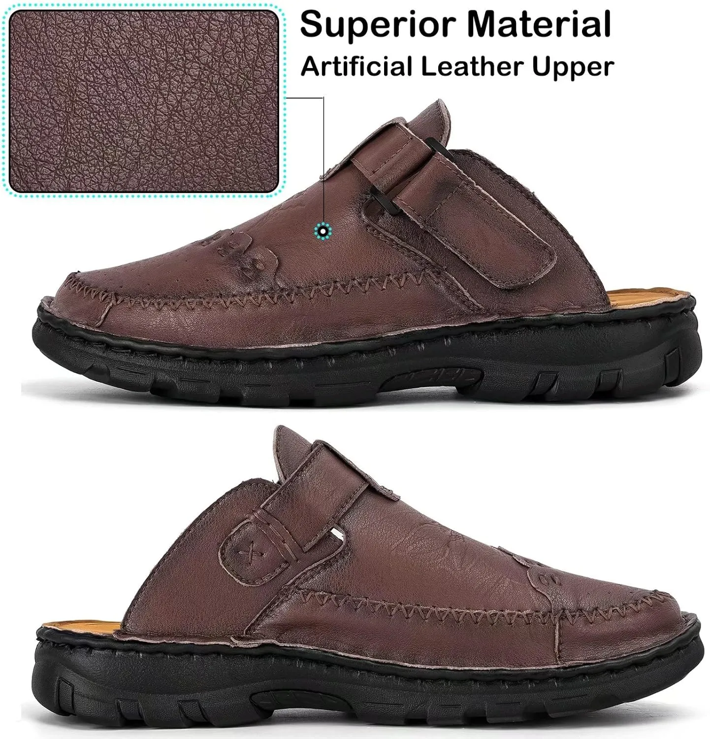 Mens Leather Clogs Mules Summer Slip-on Casual Sandals Soft Leather Thick Sole