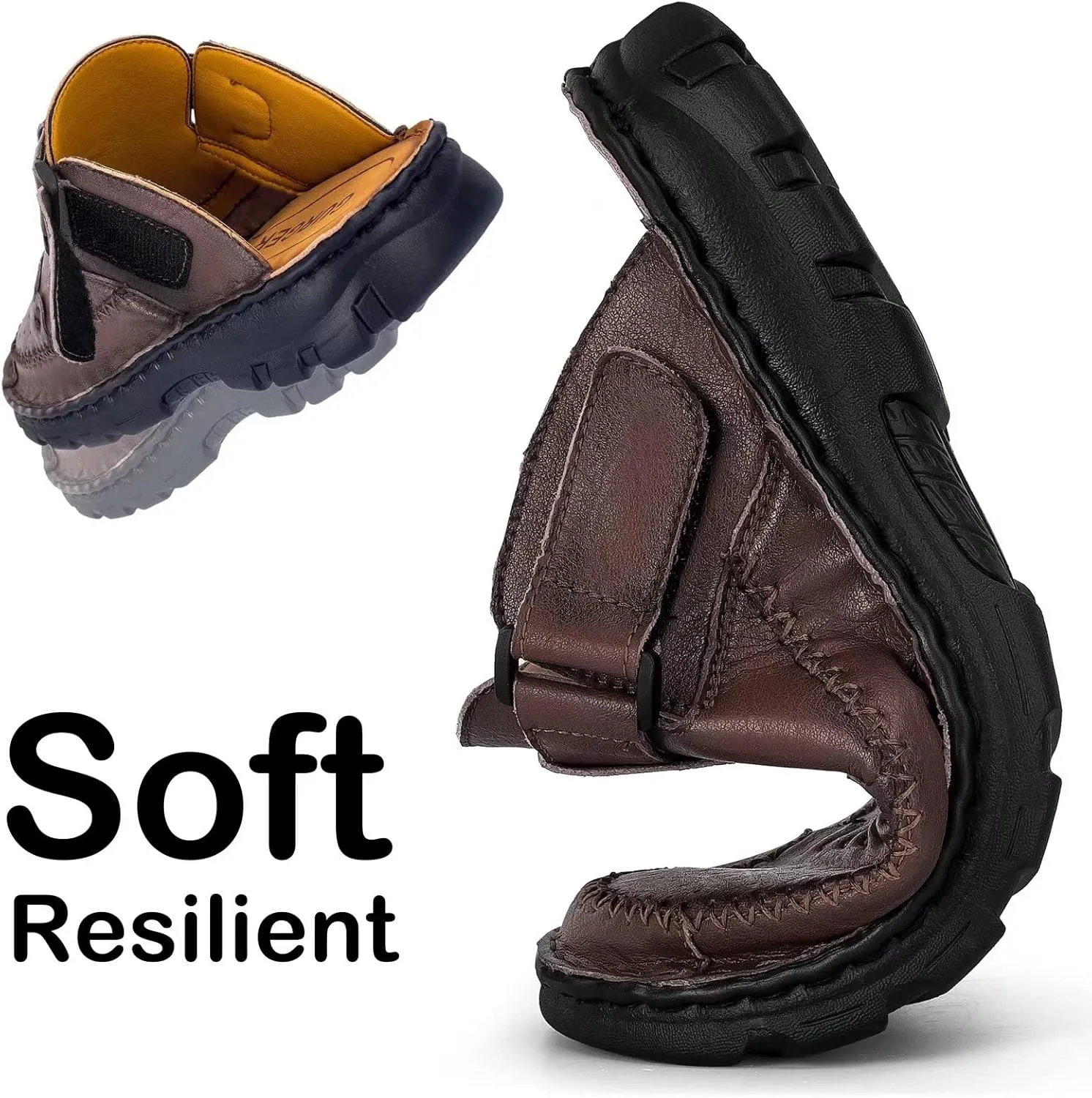 Mens Leather Clogs Mules Summer Slip-on Casual Sandals Soft Leather Thick Sole