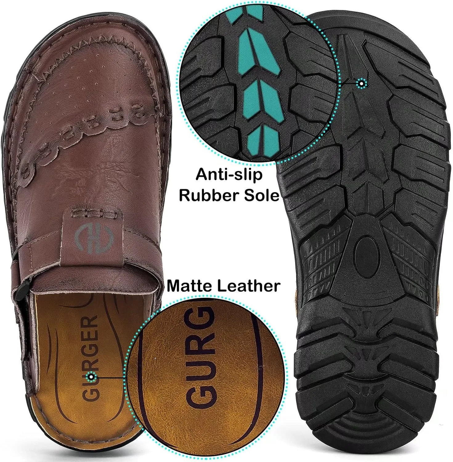 Mens Leather Clogs Mules Summer Slip-on Casual Sandals Soft Leather Thick Sole