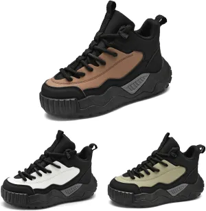 Men's Leather Fashion Casual Sneakers,Pull-On Platform Sneakers,Breathable Non-Slip Shock Absorbing Heighten Outdoor Running Shoes