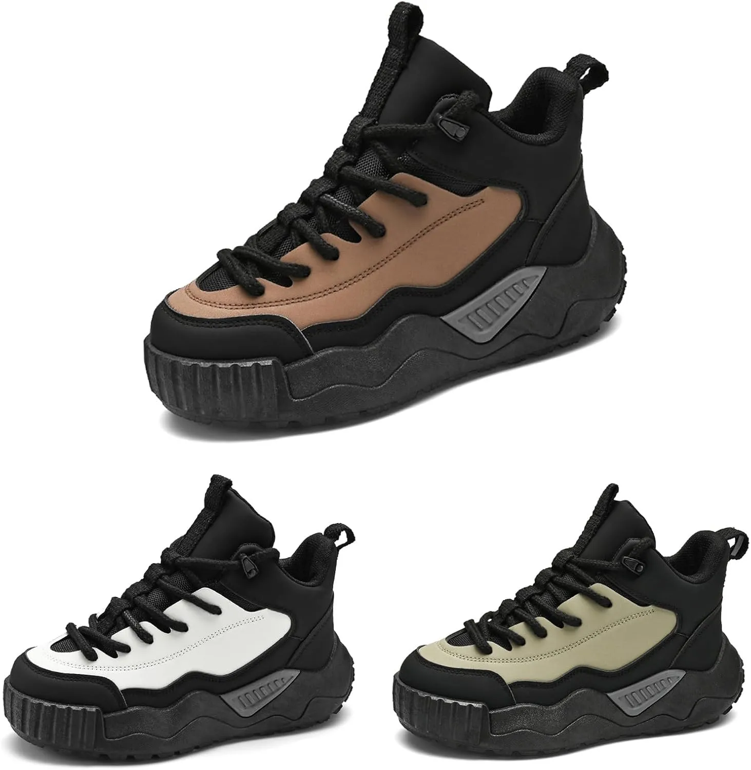Men's Leather Fashion Casual Sneakers,Pull-On Platform Sneakers,Breathable Non-Slip Shock Absorbing Heighten Outdoor Running Shoes