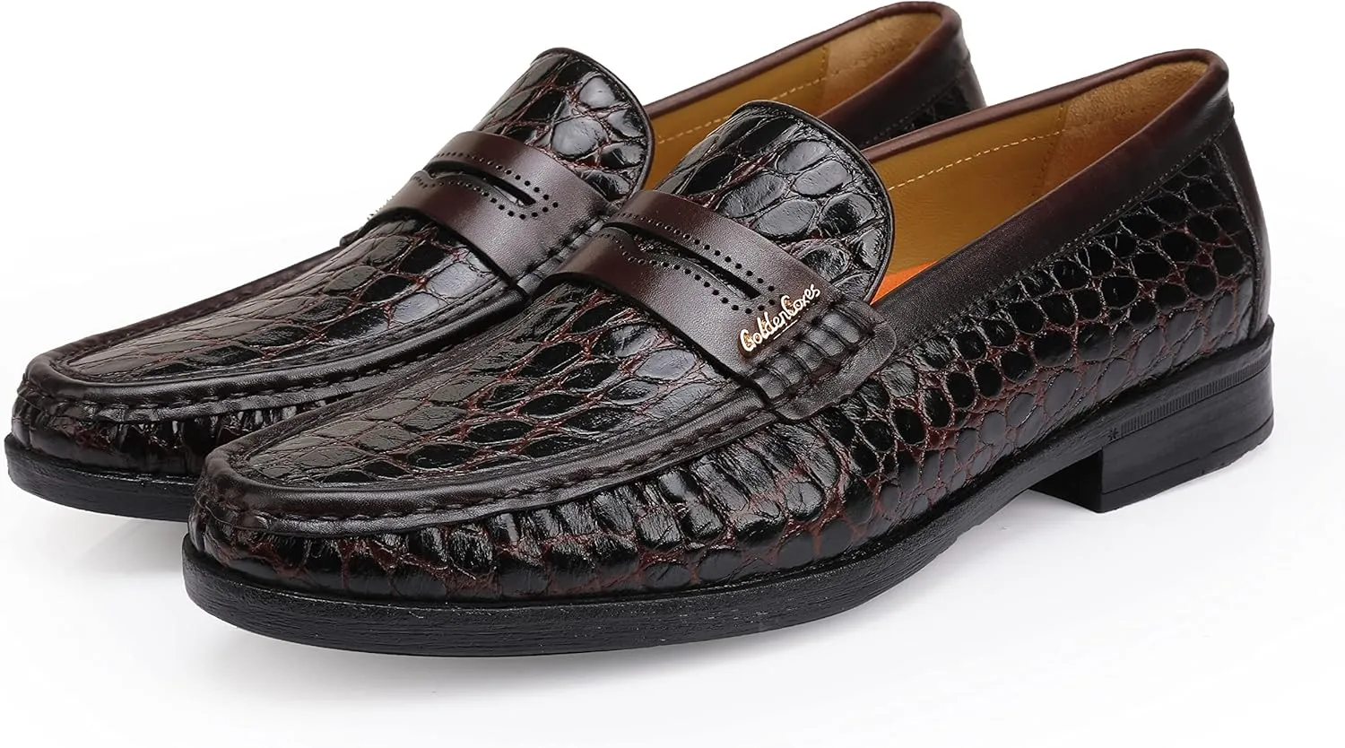 Men's Leather Penny Loafers Formal Dress Shoes Crocodile Printed Soft Slip-On Loafer for Men