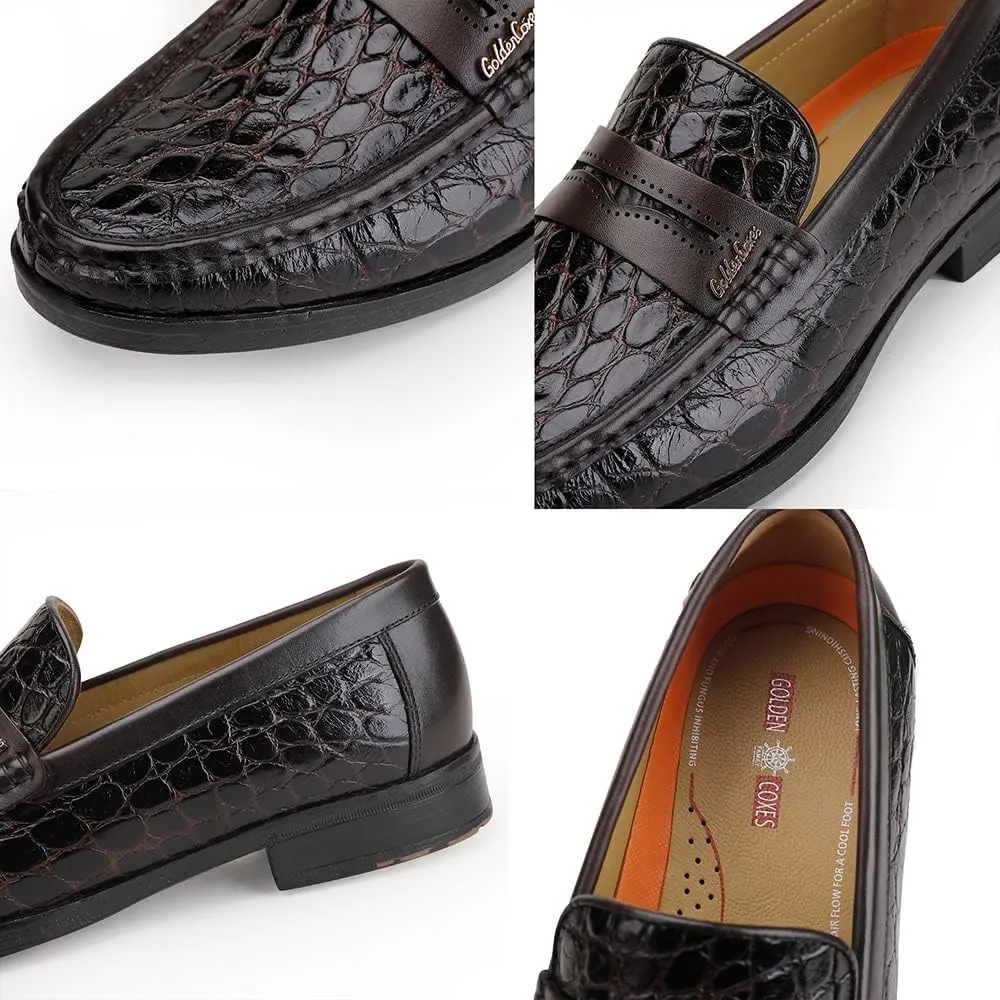 Men's Leather Penny Loafers Formal Dress Shoes Crocodile Printed Soft Slip-On Loafer for Men