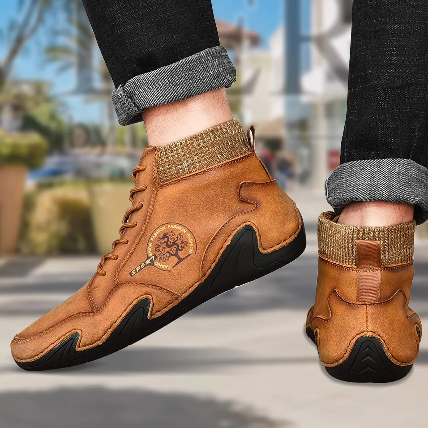Mens Loafer Retro Leather Casual Oxford Shoes Handmade Comfort Moccasins Walking Business Work Office Dress Anti Slip Outdoor Summer Driving Boat Round Toe Slip on Shoe Wide Fit