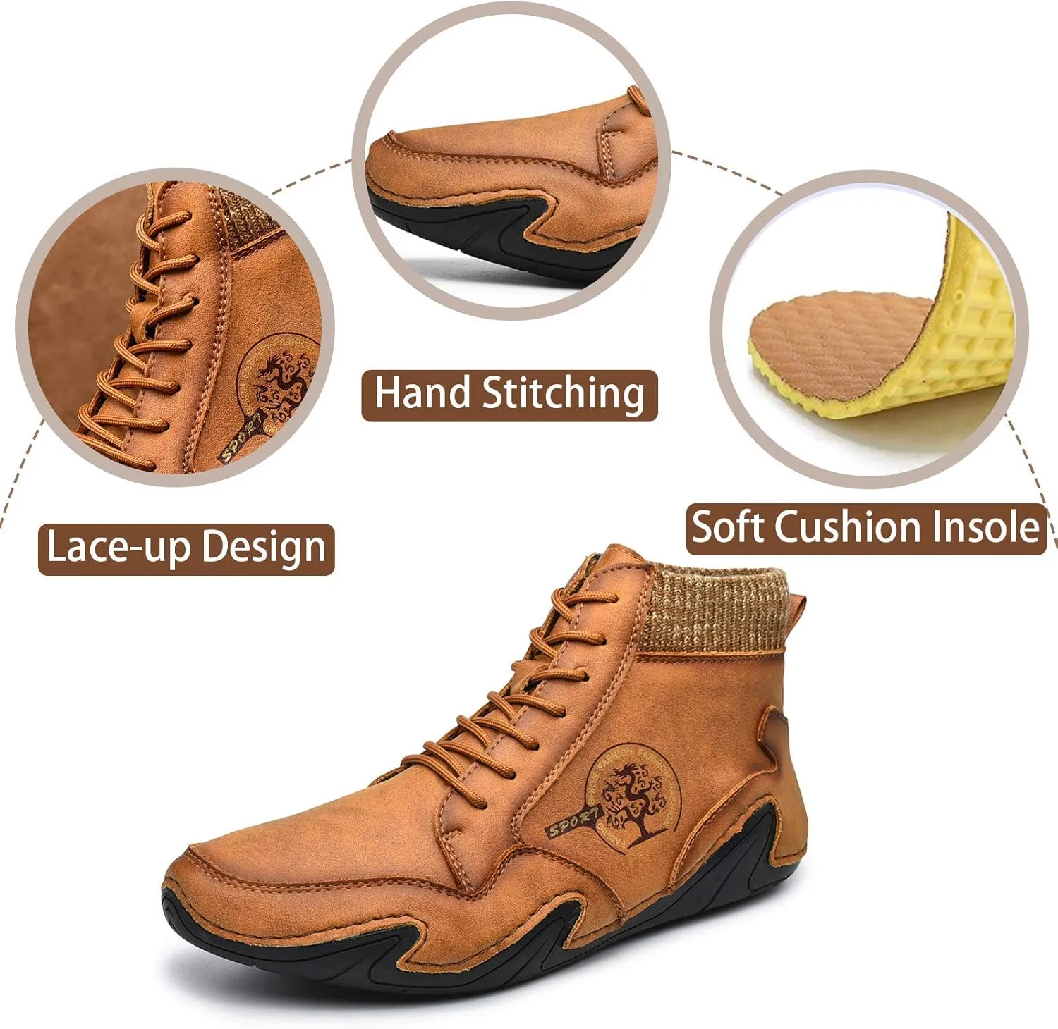 Mens Loafer Retro Leather Casual Oxford Shoes Handmade Comfort Moccasins Walking Business Work Office Dress Anti Slip Outdoor Summer Driving Boat Round Toe Slip on Shoe Wide Fit