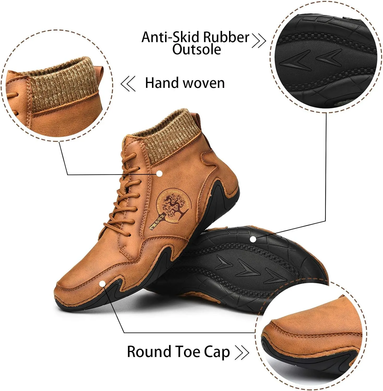 Mens Loafer Retro Leather Casual Oxford Shoes Handmade Comfort Moccasins Walking Business Work Office Dress Anti Slip Outdoor Summer Driving Boat Round Toe Slip on Shoe Wide Fit
