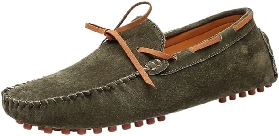 Mens Loafers Shoe Square Toe Suede Vamp Moccasins Boat Shoes Lightweight Anti-Slip Comfortable Party Slip-ons