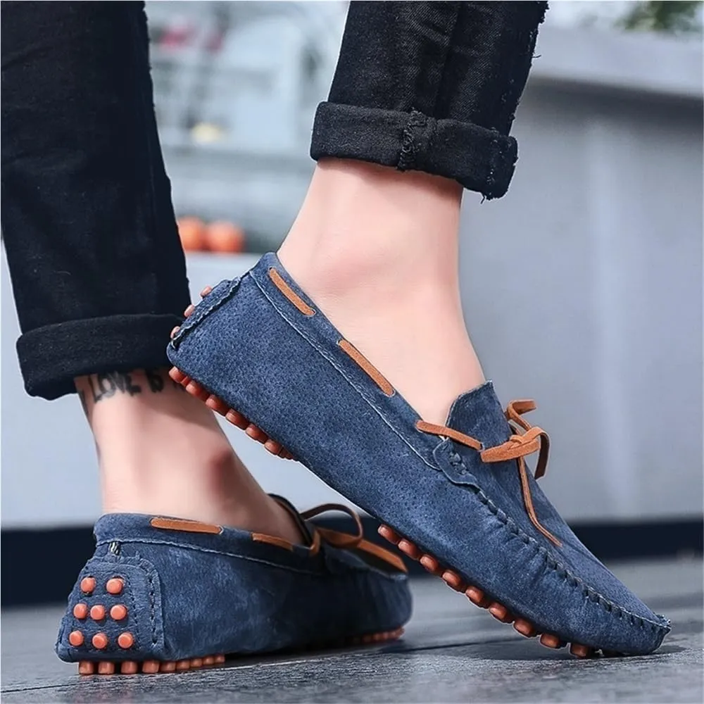 Mens Loafers Shoe Square Toe Suede Vamp Moccasins Boat Shoes Lightweight Anti-Slip Comfortable Party Slip-ons