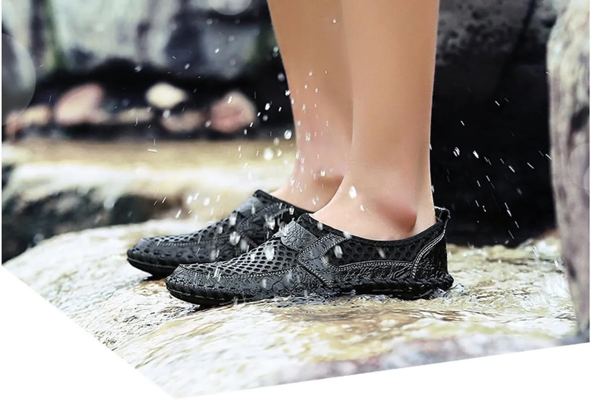Men's Mesh Breathable Walking Loafers Outdoor Lightweight Slip-on Mesh Casual Shoes Stitching Honeycomb Hiking Shoes
