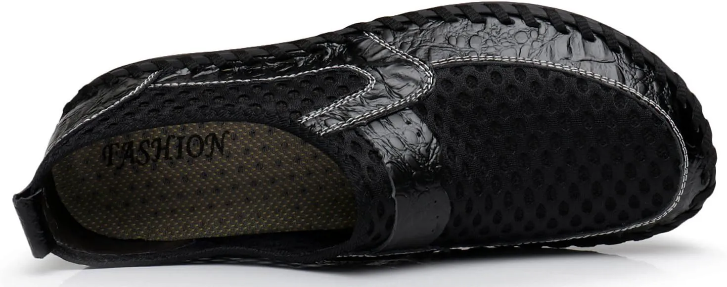 Men's Mesh Breathable Walking Loafers Outdoor Lightweight Slip-on Mesh Casual Shoes Stitching Honeycomb Hiking Shoes