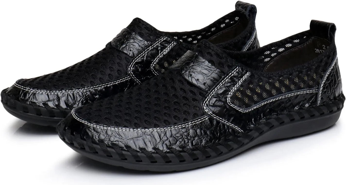 Men's Mesh Breathable Walking Loafers Outdoor Lightweight Slip-on Mesh Casual Shoes Stitching Honeycomb Hiking Shoes