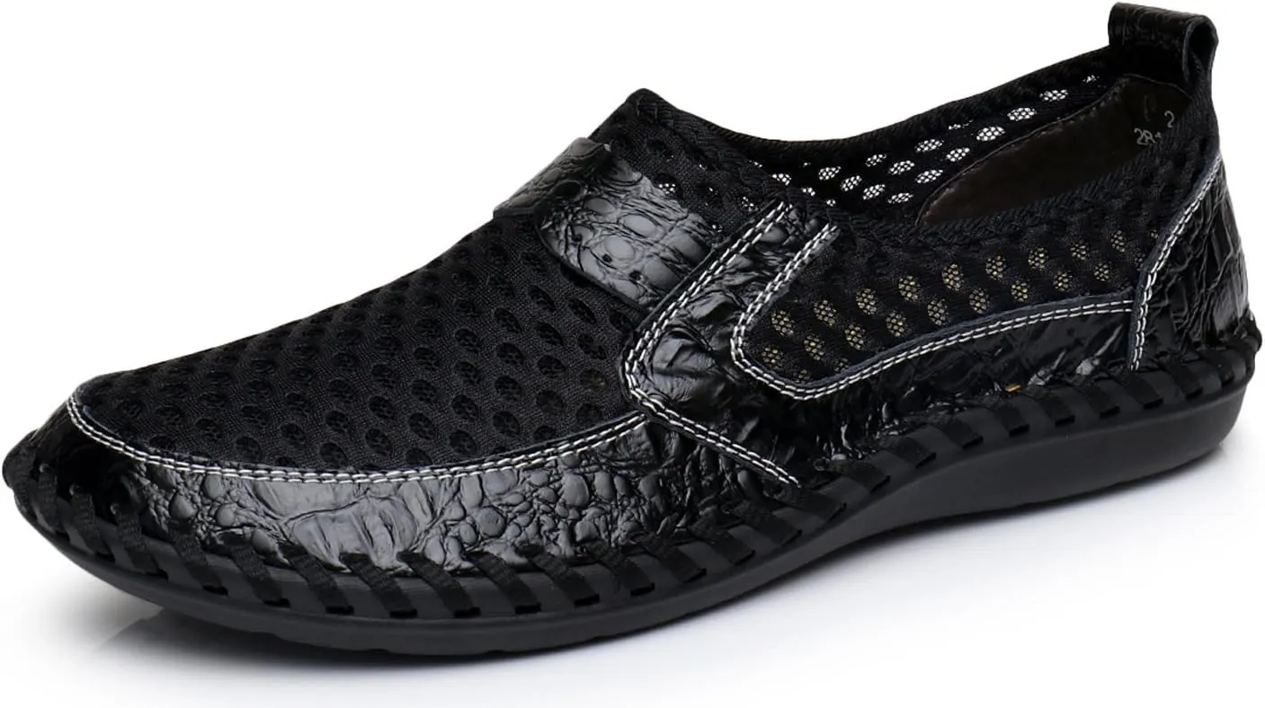 Men's Mesh Breathable Walking Loafers Outdoor Lightweight Slip-on Mesh Casual Shoes Stitching Honeycomb Hiking Shoes