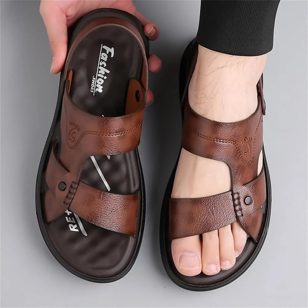 Mens Sandals Indoor and Outdoor Beach Casual Leather Slip On Two uses Athletic Slipper Soft