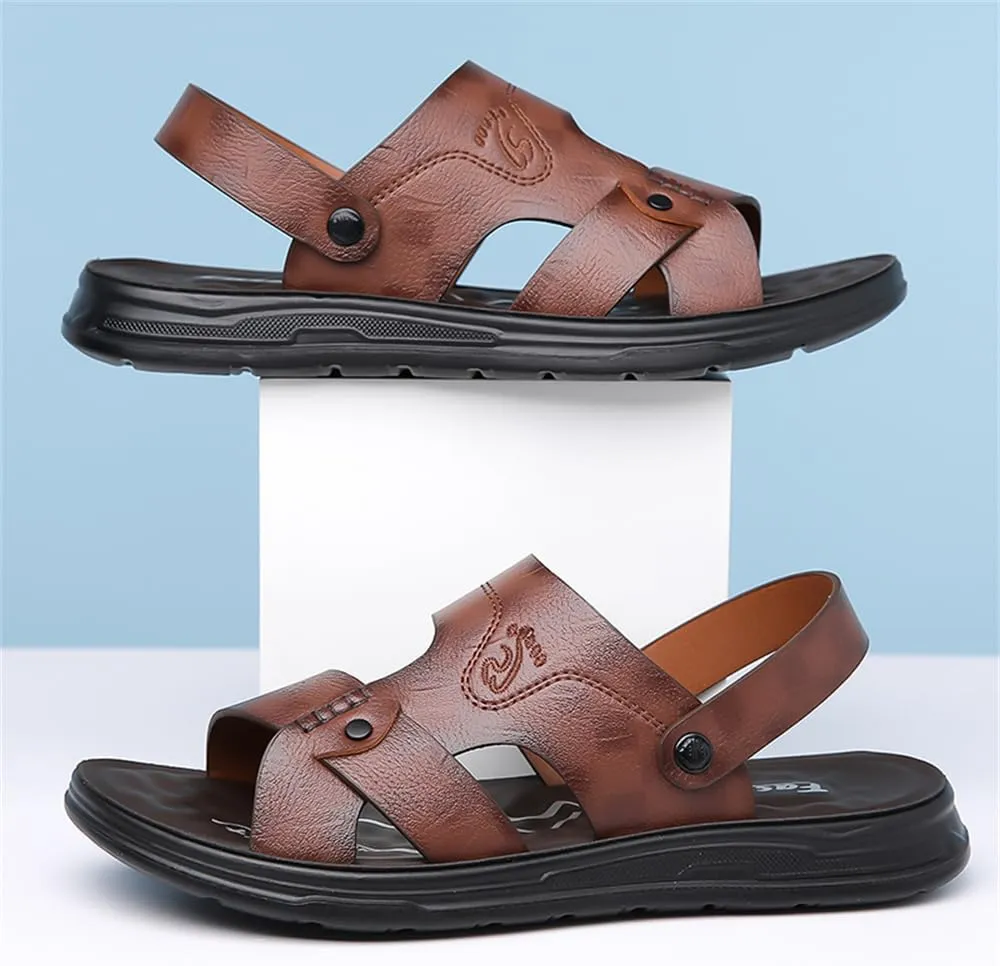 Mens Sandals Indoor and Outdoor Beach Casual Leather Slip On Two uses Athletic Slipper Soft